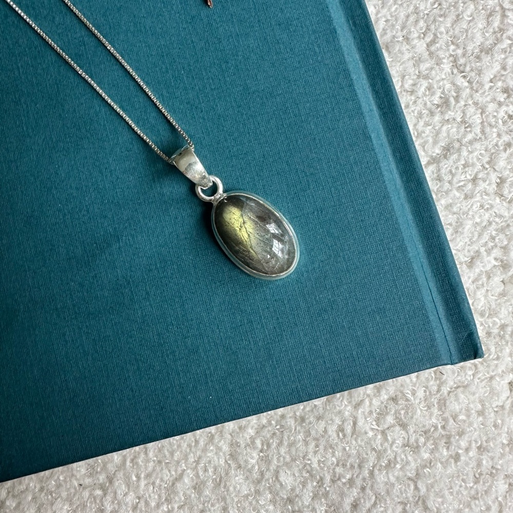 Labradorite Pendent and Sterling Silver Chain Necklace